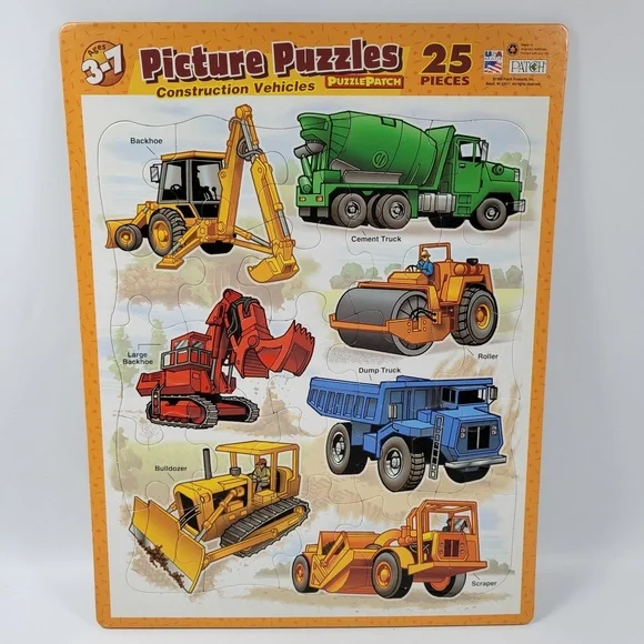 VTG Puzzle Patch Picture Frame Tray Puzzles Construction Sports‎ Bears Lot 90s - Picture 2 of 6